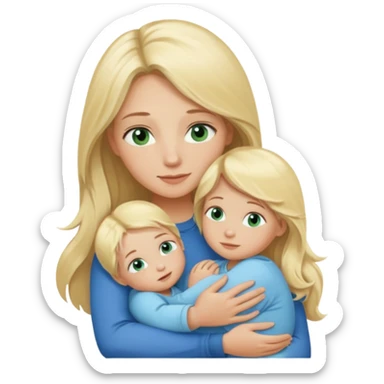 Mamá rubia pelo largo ojos marrones verdosos y bebé rubio de ojos azules abrazados  sticker