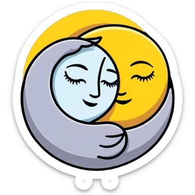 sun and moon cuddling tenderly, loving celestial bodies sticker