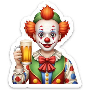 clown holding a beer sticker