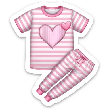 Satin baby pink and white striped pajamas with a pink heart on the pocket sticker