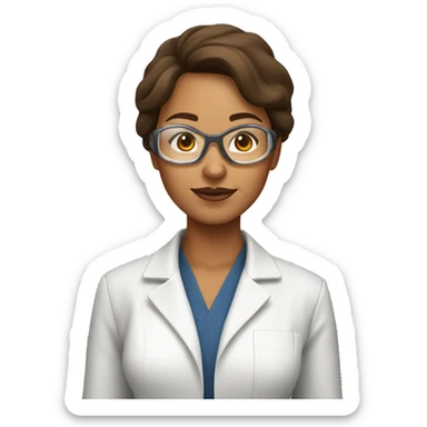 Pharmaceutical scientist woman with clear goggles, brown hair and eyes and tan skin no glasses sticker