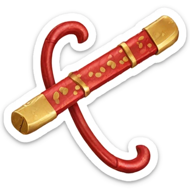 Un bâton en métal rouge, deux sections sont dorées et texturées. sticker