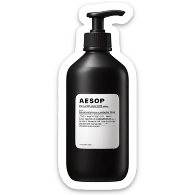 Liquid soap bottle by brand Aesop – black bottle with white label sticker