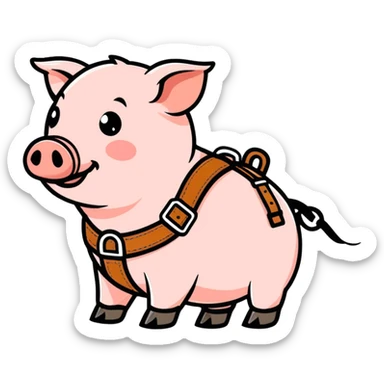 Bdsm pig wearing a leather harness sticker