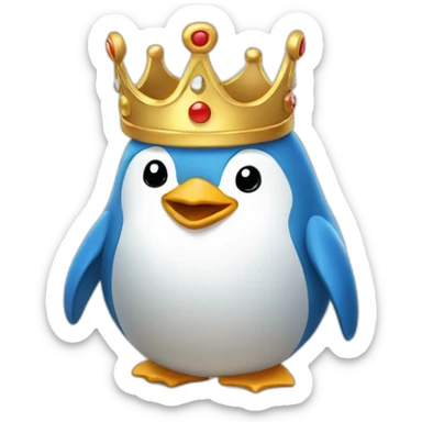kawaï blue pudgy penguin wearing a golden crown sticker