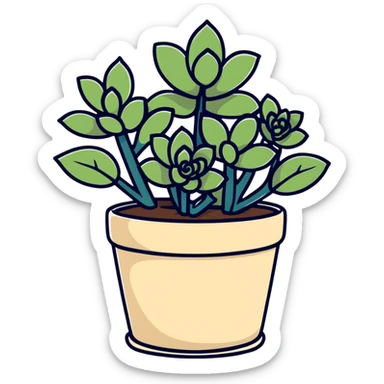 Sedum Pachyphyllum succulent with chubby blue-green leaves in a beige ceramic pot sticker