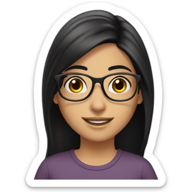 Arabe girl With glasses with long black straight hair and thick eyebrow long nose smile top black sticker