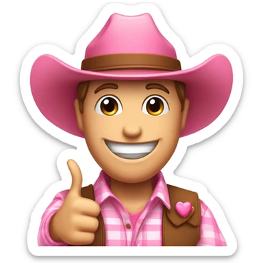  A smiling pink heart emoji wearing a preppy cowboy hat holding both of their thumbs up sticker