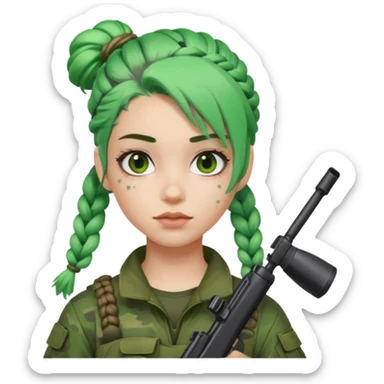 paintball player face girl braided green hair sticker