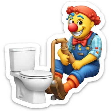 clown face emoji as a plumber sitting and fixing pipe sticker