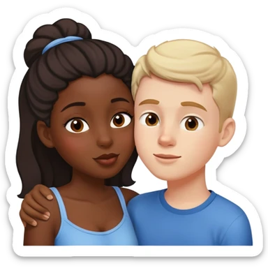 black girl and white boy sharing a friendly kiss on the cheek sticker