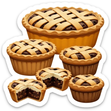 Baking community avatar in clean emoji-style illustration. Pies, cookies, and muffins grouped together, warm golden tones, simple shapes, flat design, high contrast, cozy and friendly. sticker
