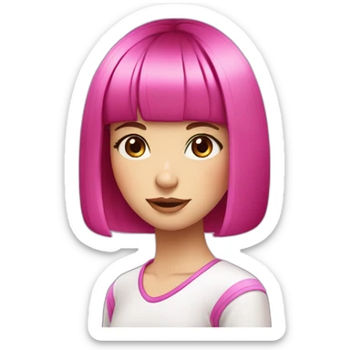 young girl, PURPLE eyes, hot pink bob haircut with bangs, fair skin sticker