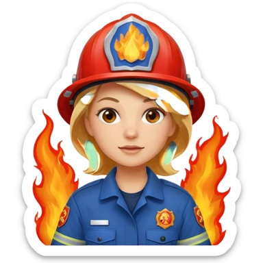 blonde female firefighter on fire blue uniform sticker