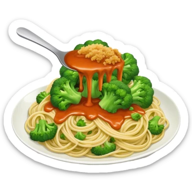 Broccoli and bread crumbs over spaghetti  sticker