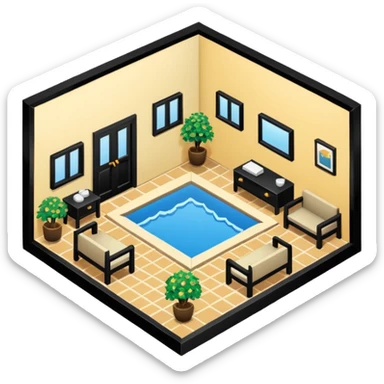 little city and many, small, ordinary, simple, home, Iranian-style, 1980, isometric sticker