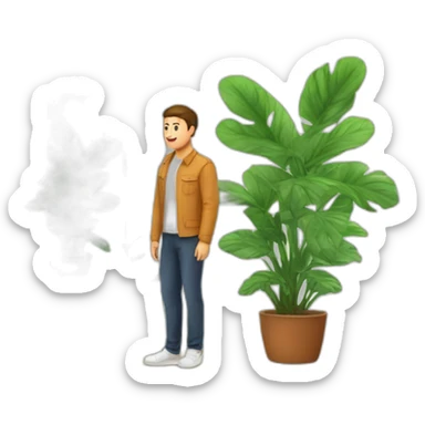 man bedroom with an mirror and a plant sticker