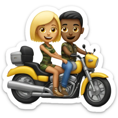 Chico y chica subidos en una moto cuatro ruedas camo sticker