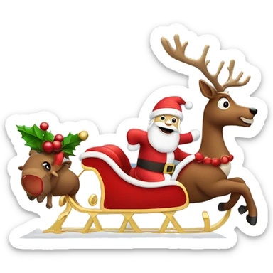Santa riding his sleight with Rudolph  sticker