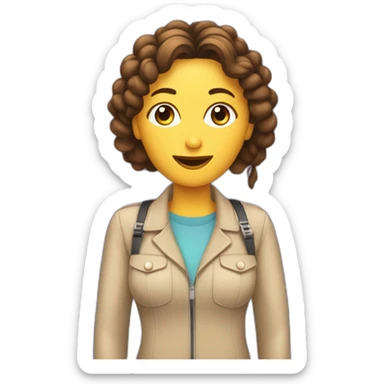 Mujer pelo crespo largo y canas en las chasquillas con audífonos y un microfono tipo podcast sticker