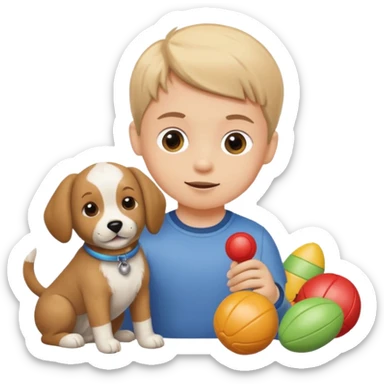 child with dog toys sticker