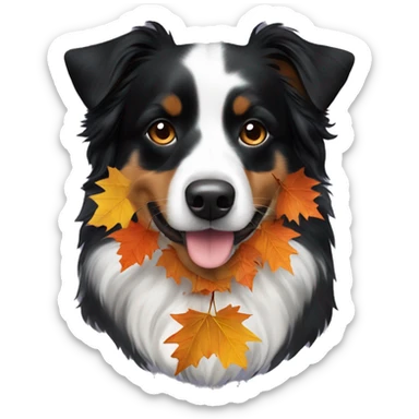 Autumn leaf garland Small black australian shepherd dog sticker