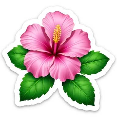 Pink heart hibiscus like a with green leaves sticker