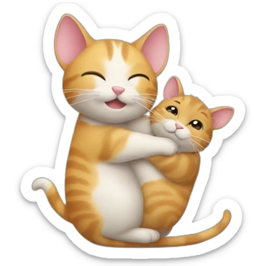 cat and mouse hugs  sticker
