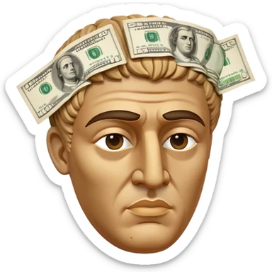 greek ceasar statue head with cash covering eyes sticker