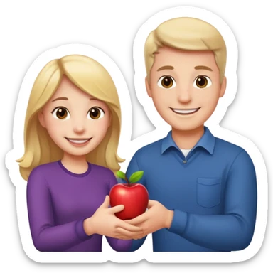a smiling man and a smiling girl shaking hands, apple emoji style sticker