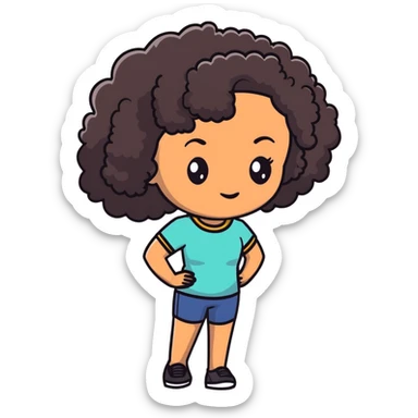 Woman with brown skin, short dark black curly hair sticker
