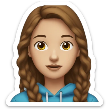 Girl with brown hair, beown eyes blue hoodie sticker