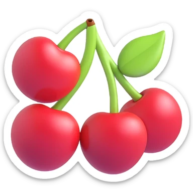 Add a sparkle effect around the cherries, maintaining the 3D iOS emoji style with depth, shading, and a glossy finish. Preserve the transparent background. sticker