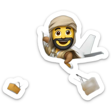 arab with a beard in a squared cardboard vest dancing on top of a plane sticker