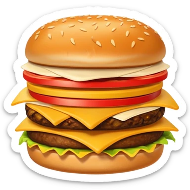 A clean and simple icon of fast food in emoji-style illustration. A burger with fries, nuggets and shawarma, bright and bold colors, simple shapes, flat design, high contrast, inviting and appetizing. sticker