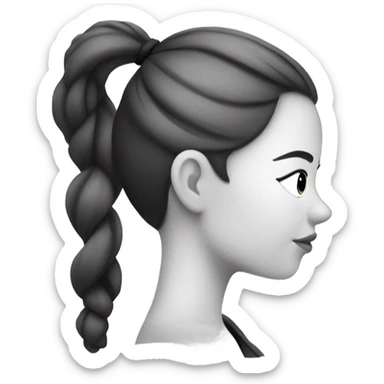 Bad drawing of a Side profile of a woman with a pony tail and black circles where blush would be, in black and white sticker