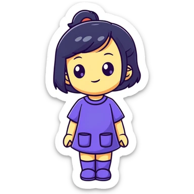 Cute female figurine in designer toy style, colorful, smooth plastic appearance, chibi proportions sticker