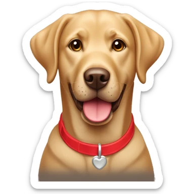 Happy sweet 3 year old light brown Labrador with a red collar  sticker