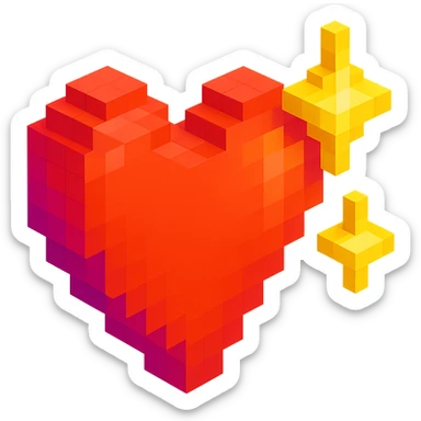 heart with sparkles, voxel style, simple, blocky, colorful sticker