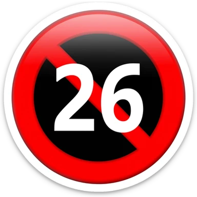 Red prohibited inside with white text 26 with black circle sticker