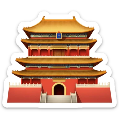 Forbidden City palace in Beijing, traditional Chinese imperial architecture, red walls and gold roof, emoji style sticker