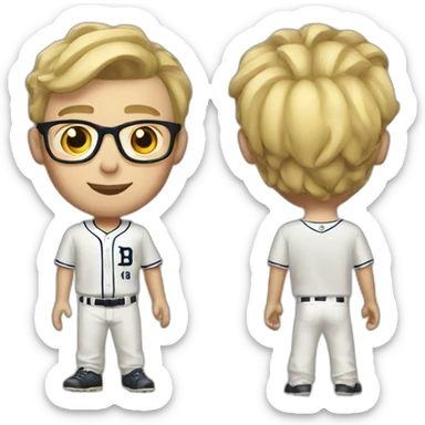 baseball card character. Blonde male. Short hair with glasses sticker