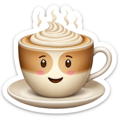 cappuccino classic coffee cup with frothy milk, warm brown and cream colors, simple and expressive emoji sticker