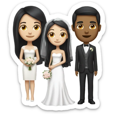 wedding couple, woman with black hair, man white brown hair. white skin.  sticker