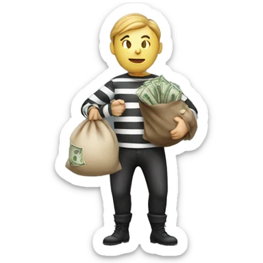 Thief with money sack and striped shirt sticker