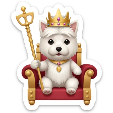 a cute west highland terrier sitting on a throne holding a scepter  sticker