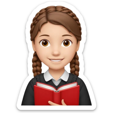 brown braid hair girl kid, student, red book sticker