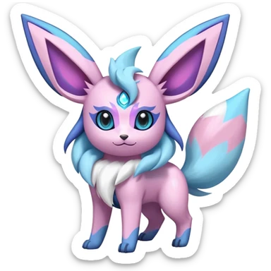 Futuristic Fluffy Celestial Glaceon-Espeon-Sylveon-Umbreon-hybrid, full bod sticker