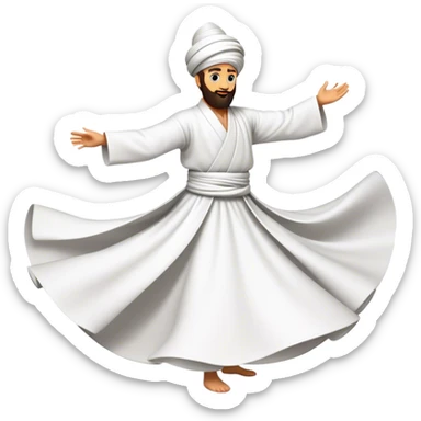 Cinematic Realistic Whirling Dervish Dance Emoji, depicted as a mesmerizing traditional Sufi dance scene with flowing robes and dynamic movement, rendered with vibrant textures and swirling mystical lighting that captures its spiritual energy. sticker