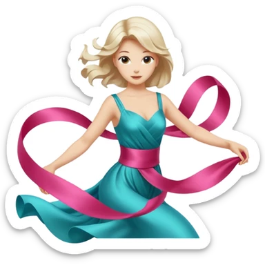 graceful female figure in motion with a ribbon sticker